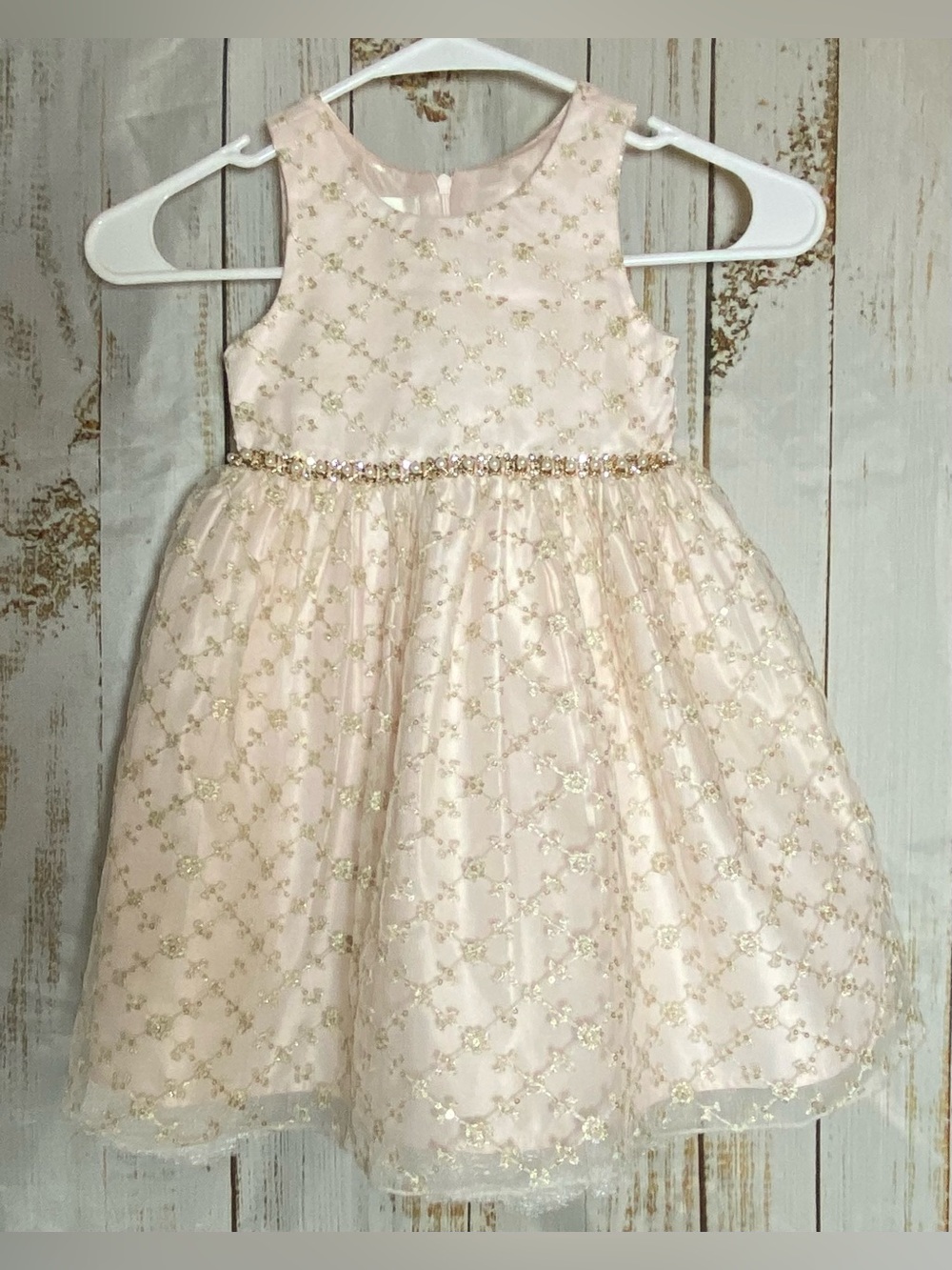American Princess Girls' Sparkle Pink Formal Dress with Gold Accents
